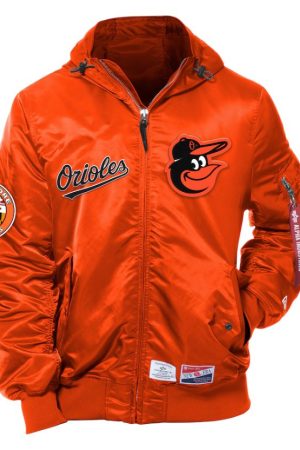 Men's New Era x Alpha Industries Orange Baltimore Orioles Current Day Full-Zip Hooded Nylon Bomber Jacket