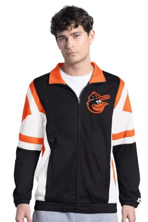 Men's Starter Black/Orange Baltimore Orioles Contender Tricot Full-Zip Track Jacket