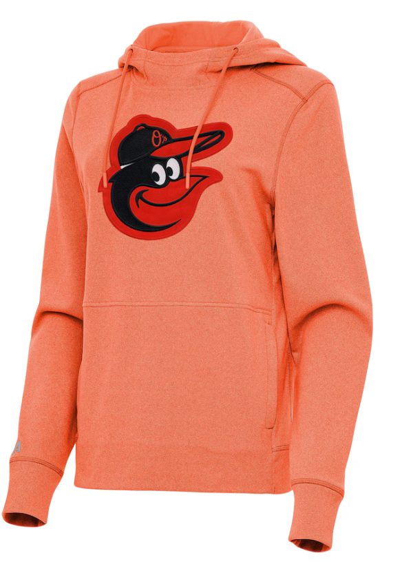 Women's Antigua Heather Orange Baltimore Orioles Justice Pullover Hoodie 1 Women's Antigua Heather Orange Baltimore Orioles Justice Pullover Hoodie
