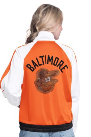 Women's G-III Sports by Carl Banks White/Orange Baltimore Orioles Rally Rhinestone Raglan Full-Zip Track Jacket