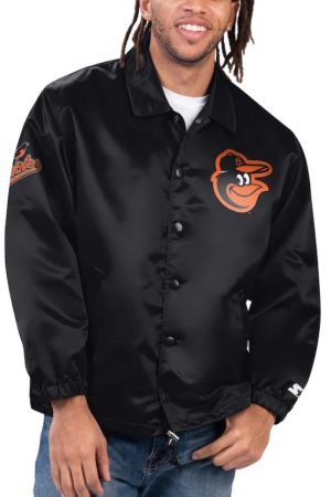 Men's Starter Black Baltimore Orioles Option Route Satin Full-Snap Jacket