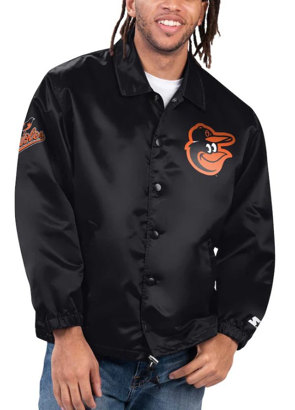 Men's Starter Black Baltimore Orioles Option Route Satin Full-Snap Jacket 1 Men's Starter Black Baltimore Orioles Option Route Satin Full-Snap Jacket