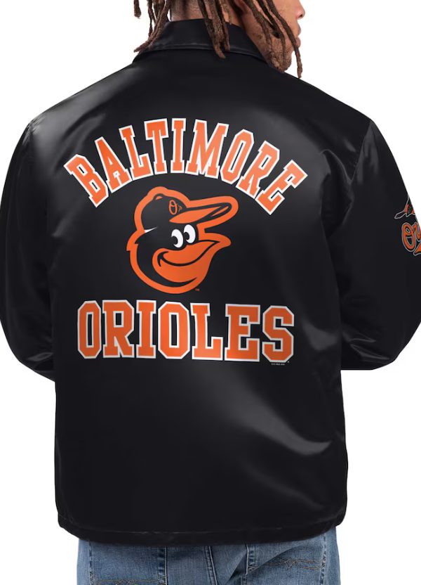 Men's Starter Black Baltimore Orioles Option Route Satin Full-Snap Jacket 2 Men's Starter Black Baltimore Orioles Option Route Satin Full-Snap Jacket