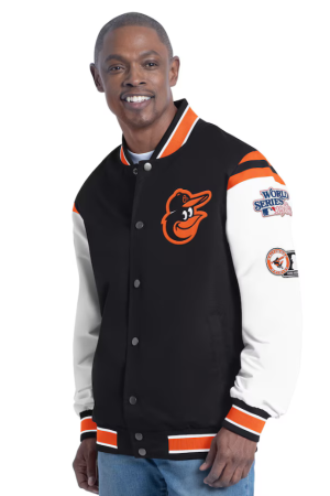 Men's G-III Sports by Carl Banks Orange Baltimore Orioles Recruit Commemorative Full-Snap Varsity Jacket