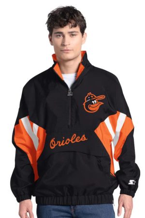 Men's Starter Black Baltimore Orioles Cooperstown Chief Half-Zip Pullover