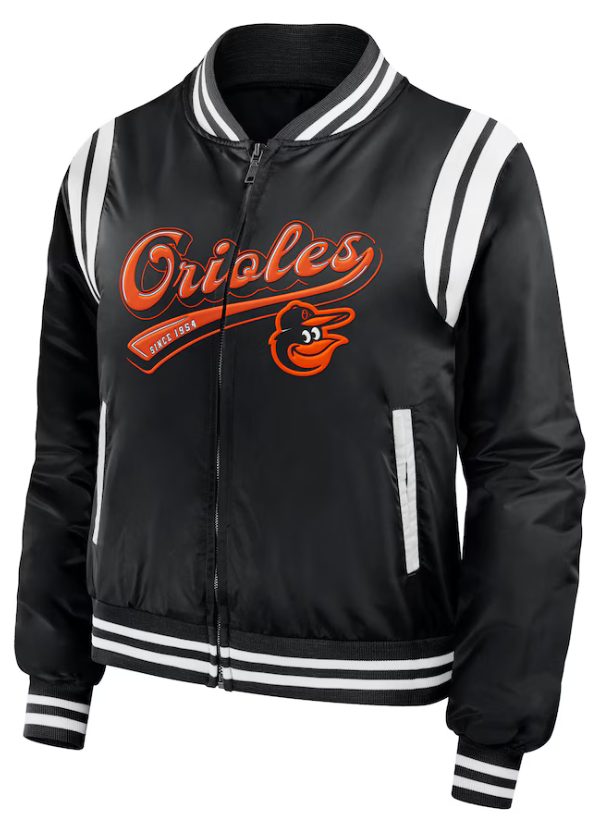 Women's WEAR by Erin Andrews Black Baltimore Orioles Football Bomber Jacket 1 Women's WEAR by Erin Andrews Black Baltimore Orioles Football Bomber Jacket