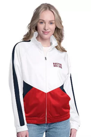 Women's�G-III Sports by Carl Banks White/Navy Boston Red Sox Rally Rhinestone Raglan Full-Zip Track Jacket
