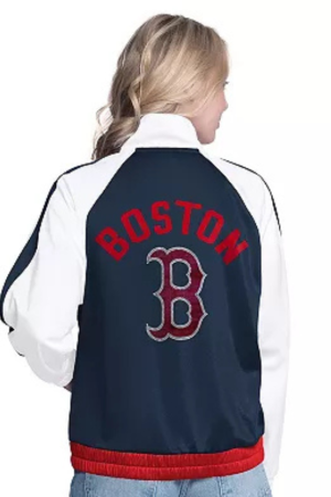 Women's�G-III Sports by Carl Banks White/Navy Boston Red Sox Rally Rhinestone Raglan Full-Zip Track Jacket