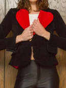 Woman Red Heart Black Velvet Blazer